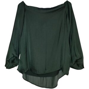 Banana Republic Off Shoulder Blouse Lined Emerald Green Medium Silky Top